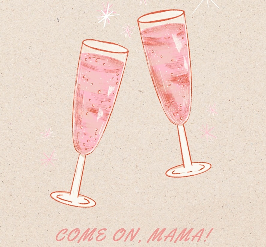 Illustrated champagne glasses clinking with pink sparkling drink for orthodontics event